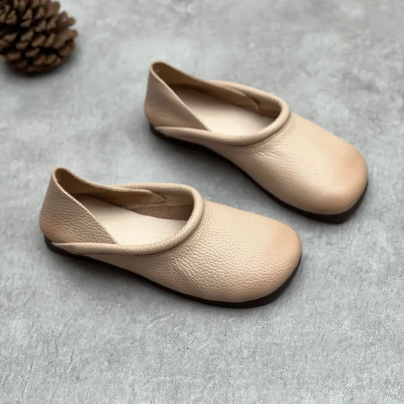 Women's Round Toe Casual Handmade Leather Flat Loafers
