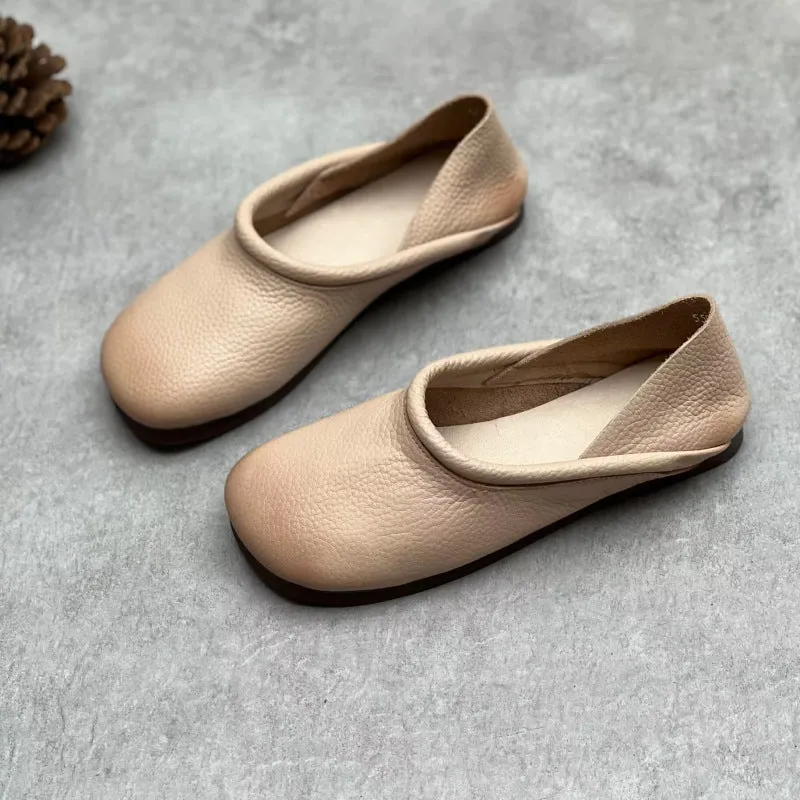 Women's Round Toe Casual Handmade Leather Flat Loafers