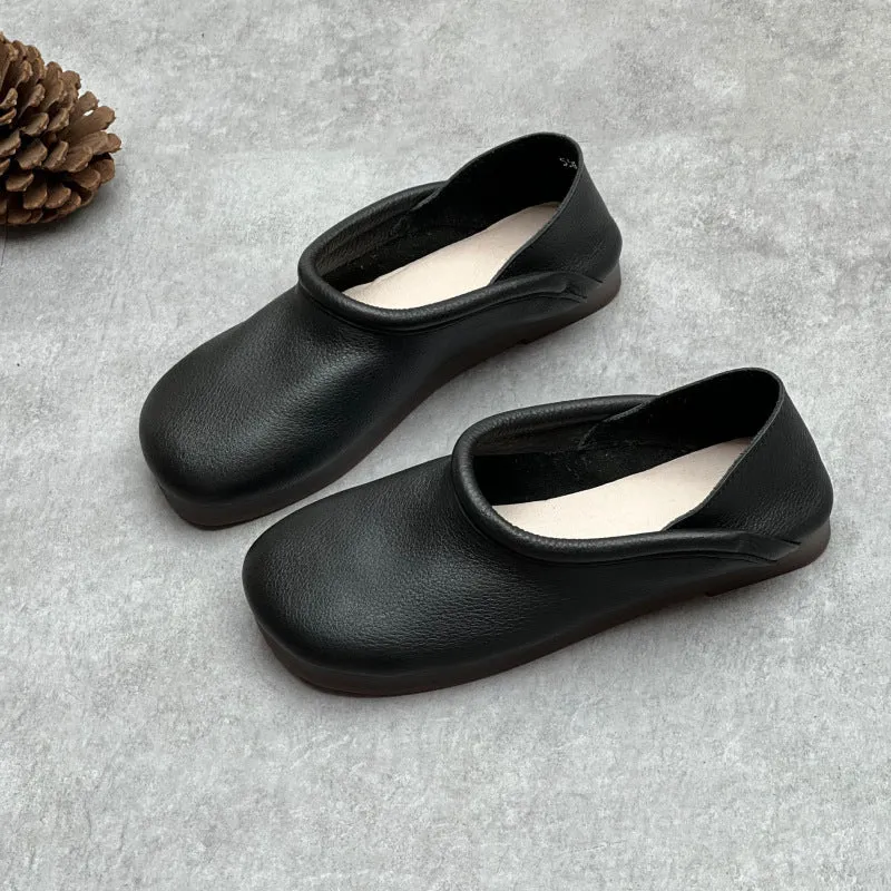 Women's Round Toe Casual Handmade Leather Flat Loafers