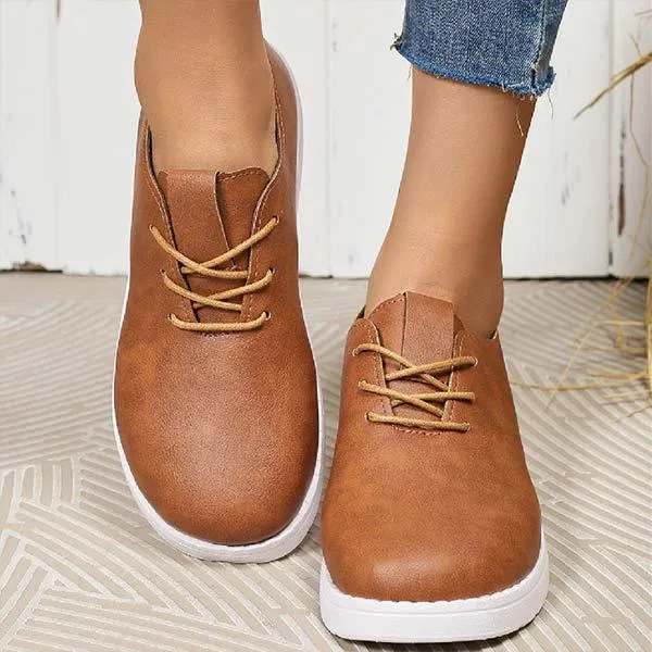 Women's Round Toe Lace-Up Flat Loafers 00775348C