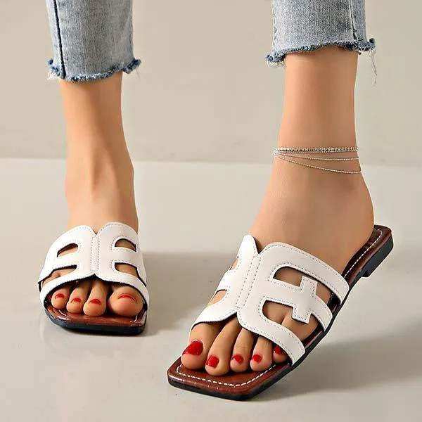 Women's Square-Toe Flat Hollow Slippers 37337417C