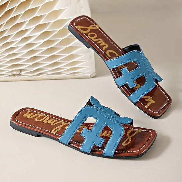Women's Square-Toe Flat Hollow Slippers 37337417C