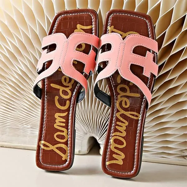 Women's Square-Toe Flat Hollow Slippers 37337417C