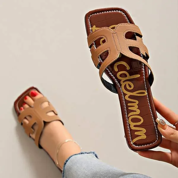 Women's Square-Toe Flat Hollow Slippers 37337417C
