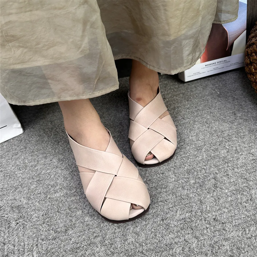 Womens Summer Retro Hollow Out Leather Shoes